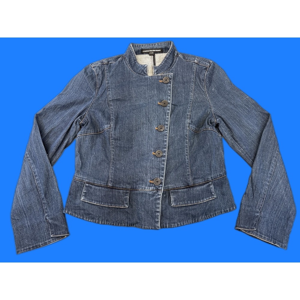 COMPANY ELLEN TRACY Denim Jacket Womens 12 Blue Cotton Spandex Long Sleeve Solid